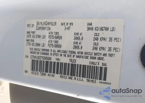 2007 Dodge Ram 1500 Slt из США, поврежденный, VIN 1D7HA18227S205660